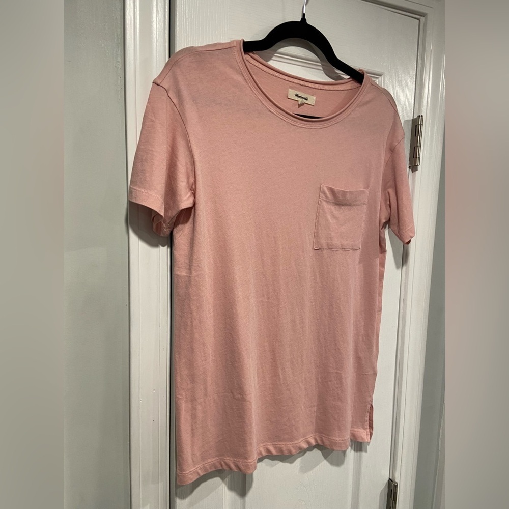 NWOT Madewell Size XXS Pale Pink Short Sleeve Crew Split Hem Pocket Tee Shirt - Picture 4 of 11